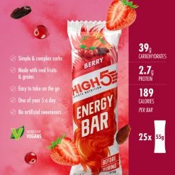 Barres énergétiques High5 (25 X 55 G) -Roue Voyage Soldes Magasin HIGH5 Energy Bar 25 x 55g Bars Berry 103998137556GBR 2