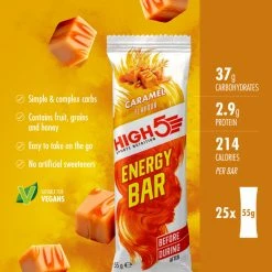 Barres énergétiques High5 (25 X 55 G) -Roue Voyage Soldes Magasin HIGH5 Energy Bar 25 x 55g Bars Caramel 103998137520GBR 1