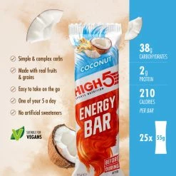Barres énergétiques High5 (25 X 55 G) -Roue Voyage Soldes Magasin HIGH5 Energy Bar 25 x 55g Bars Coconut 103998137555GBR 6